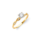 White CZ Center-Stone Ladies Ring in 14K Gold
