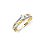 White CZ Center-Stone Ladies Ring in 14K Two-Tone Gold