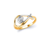 White CZ Ladies Ring in 14K Two-Tone Gold