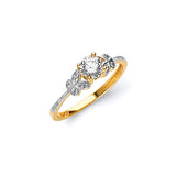 White CZ Leaf Ladies Ring in 14K Two-Tone Gold