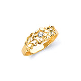 White CZ Leaf Ladies Ring in 14K Gold