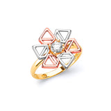 White CZ Flower Ladies Ring in 14K Tri-Color Gold