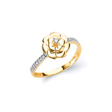 White CZ Flower Ladies Ring in 14K Two-Tone Gold