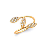 White CZ Leaf Ladies Ring in 14K Gold