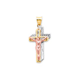 White CZ Jesuctisto Pendant in 14K Tri-Color Gold