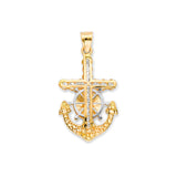 White CZ Anchor Pendant in 14K Two-Tone Gold