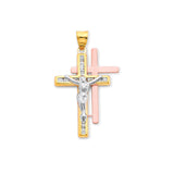 White CZ Jescuristo Cross Pendant in 14K Tri-Color Gold