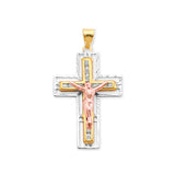 White CZ Jesucristo Pendant in 14K Tri-Color Gold