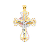 White CZ Jesucristo Pendant in 14K Tri-Color Gold