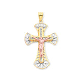 White CZ Jesucristo Pendant in 14K Tri-Color Gold