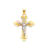 White CZ Jesucristo Pendant in 14K Tri-Color Gold