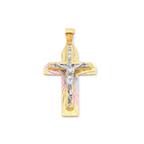 White CZ Jesucristo Pendant in 14K Tri-Color Gold