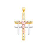 White CZ Jesucristo Pendant in 14K Tri-Color Gold