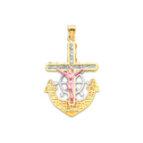 White CZ Anchor Jesucristo Pendant in 14K Tri-Color Gold