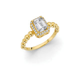 White CZ Center-Stone Ladies Ring in 14K Gold