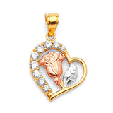 White CZ Flower Ladies Pendant in 14K Tri-Color Gold