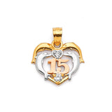 White CZ Dolphin Quinceañera Pendant in 14K Tri-Color Gold