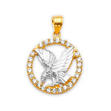 White CZ Eagle Mens Pendant in 14K Two-Tone Gold