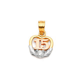 White CZ Heart Quinceañera Pendant in 14K Tri-Color Gold