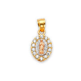 White CZ Guadalupe Ladies Pendant in 14K Tri-Color Gold
