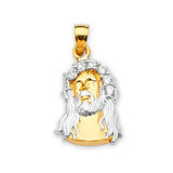 White CZ Jesucristo Ladies Pendant in 14K Two-Tone Gold