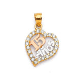 White CZ Heart Quinceañera Pendant in 14K Tri-Color Gold