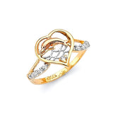 White CZ Dolphin Ladies Ring in 14K Tri-Color Gold
