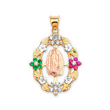 Green, White & Red CZ Guadalupe Ladies Pendant in 14K Tri-Color Gold