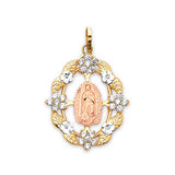 White CZ Guadalupe Ladies Pendant in 14K Tri-Color Gold