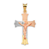 Crucifix Pendant in 14K Tri-Color Gold