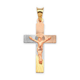 Crucifix Pendant in 14K Tri-Color Gold