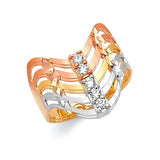 White CZ Multi-Band Ladies Ring in 14K Tri-Color Gold