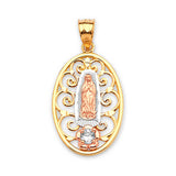 White CZ Guadalupe Ladies Pendant in 14K Tri-Color Gold