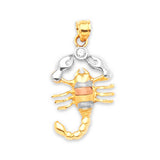 White CZ Scorpion Mens Pendant in 14K Tri-Color Gold