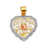 Heart Ladies Pendant in 14K Tri-Color Gold