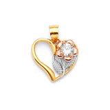 White CZ Flower Ladies Pendant in 14K Tri-Color Gold