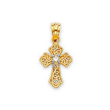 White CZ Cross Ladies Pendant in 14K Two-Tone Gold