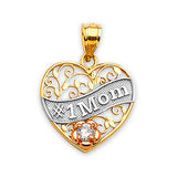 White CZ Heart Ladies Pendant in 14K Tri-Color Gold