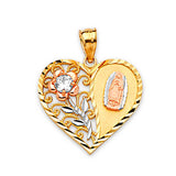 White CZ Guadalupe Pendant in 14K Tri-Color Gold
