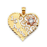 White CZ Flower Quinceañera Pendant in 14K Tri-Color Gold