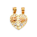 Heart Breakable Ladies Pendant in 14K Tri-Color Gold