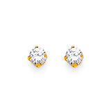 Solitaire Stud Earrings with White CZ in 14K Gold and Screw Backing