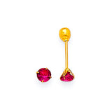 Solitaire Stud Earrings with Red CZ in 14K Gold and Screw Backing