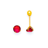 Solitaire Stud Earrings with Red CZ in 14K Gold and Screw Backing