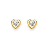 Heart Solitaire Stud Earrings with White CZ in 14K Gold and Butterfly Backing