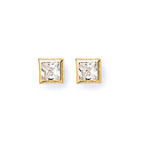 Solitaire Stud Earrings with White CZ in 14K Gold and Screw Backing
