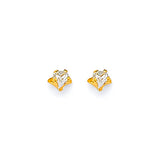 Stud Earrings with White CZ in 14K Gold and Screw Backing