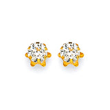 Stud Earrings with White CZ in 14K Gold and Butterfly Backing