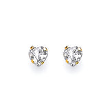 Heart Solitaire Stud Earrings with White CZ in 14K Gold and Screw Backing