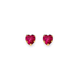Heart Solitaire Stud Earrings with Red CZ in 14K Gold and Screw Backing